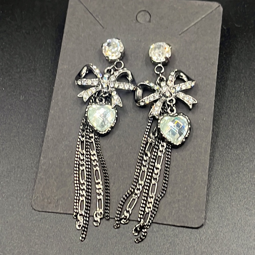 BETSEY JOHNSON original dangle bow rhinestone earrings